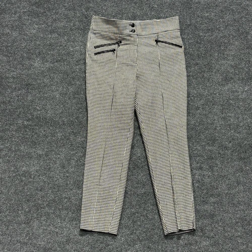 Veronica Beard Arte Pants Womens 8 Black Houndstooth Tweed Slim Ankle Zip Pocket